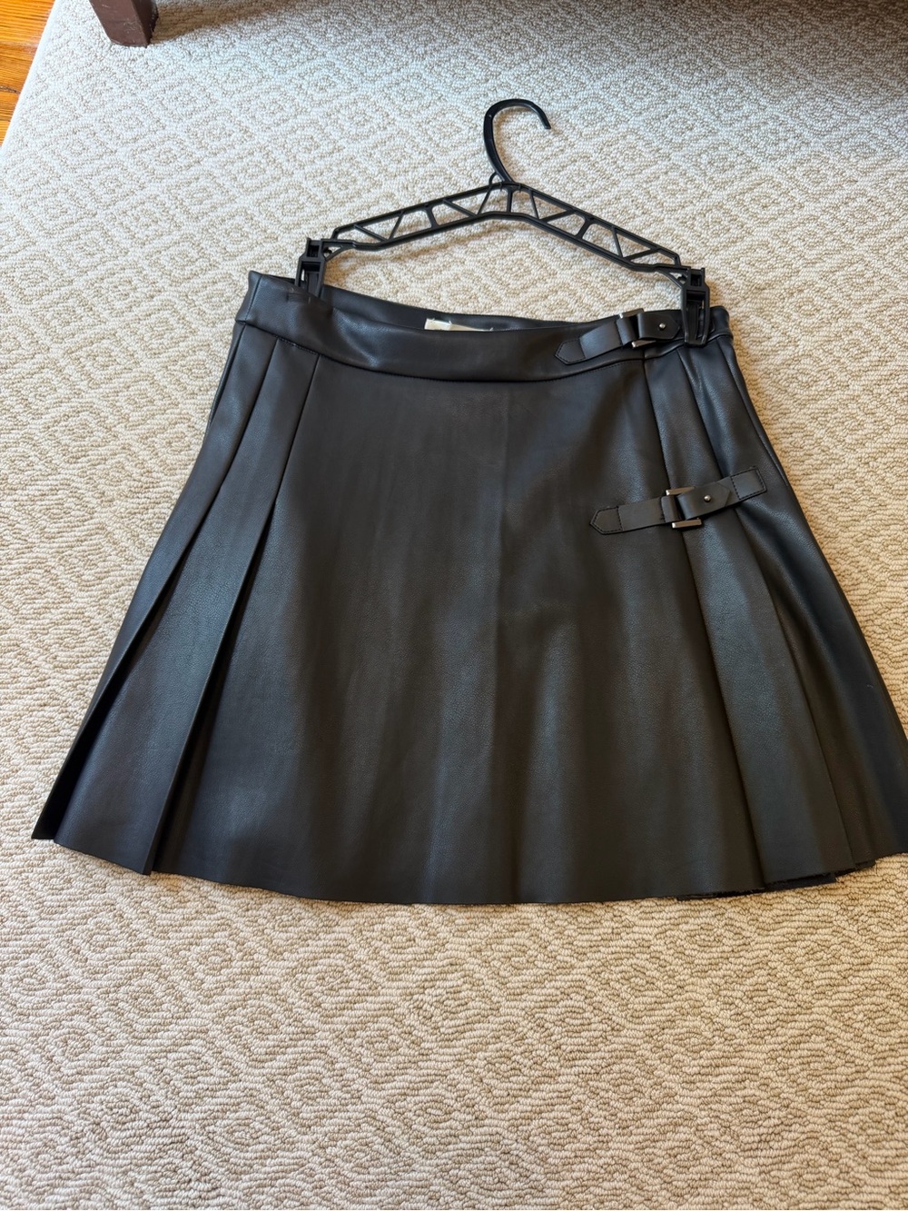 RD Style Black Faux Leather Skater Skirt with Buckle Detail NWT Size S